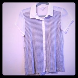 Cream and Gray Sheer Short Sleeve Button Down